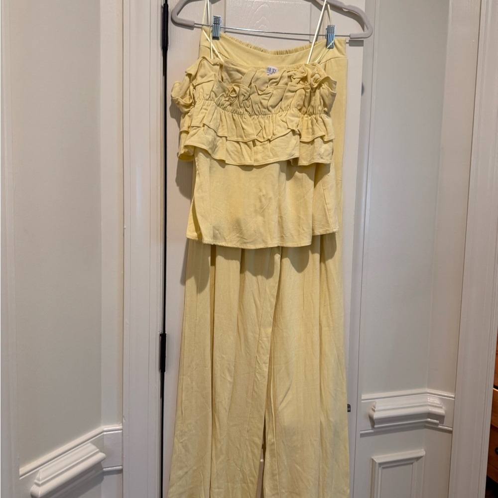 Sienna Sky Yellow Ruffle Strapless Jumpsuit Pantsuit L
